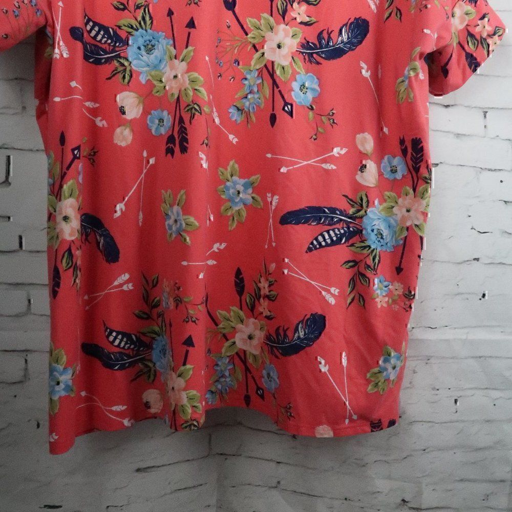 HONEY LACE PINK FLORAL SHORT SLEEVE ROUND NECK TUNIC TOP SIZE MEDIUM - Picture 5 of 8